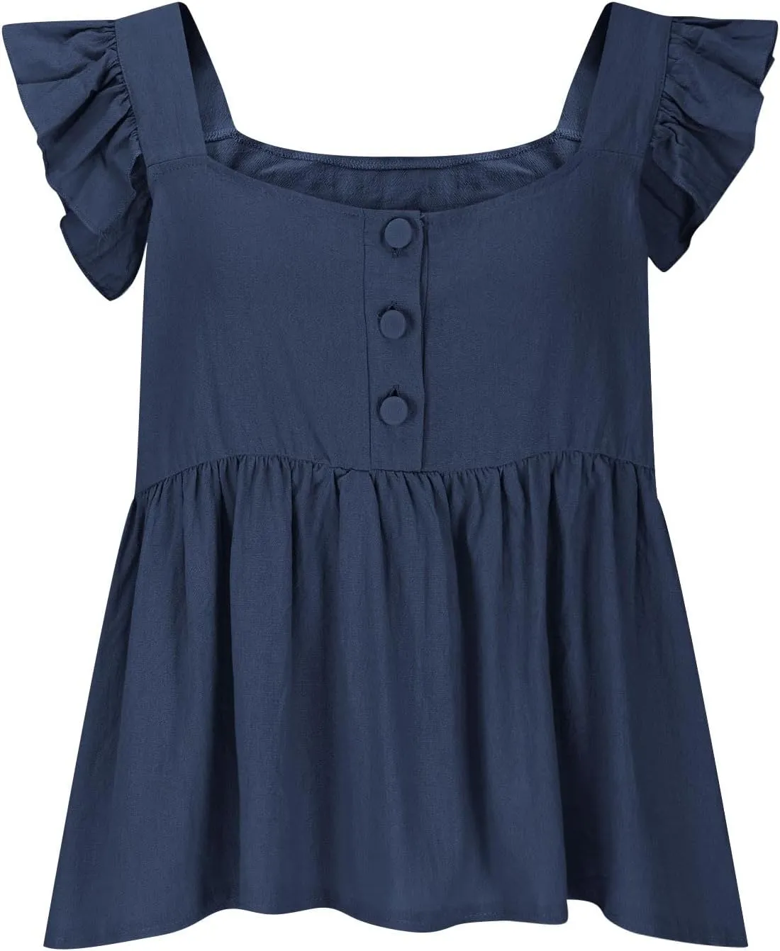 Women Solid Pleated Square Neck Casual Tank Tops, Fashion Loose Cap Sleeve Summer Babydoll Shirts Daily Casual Clothes