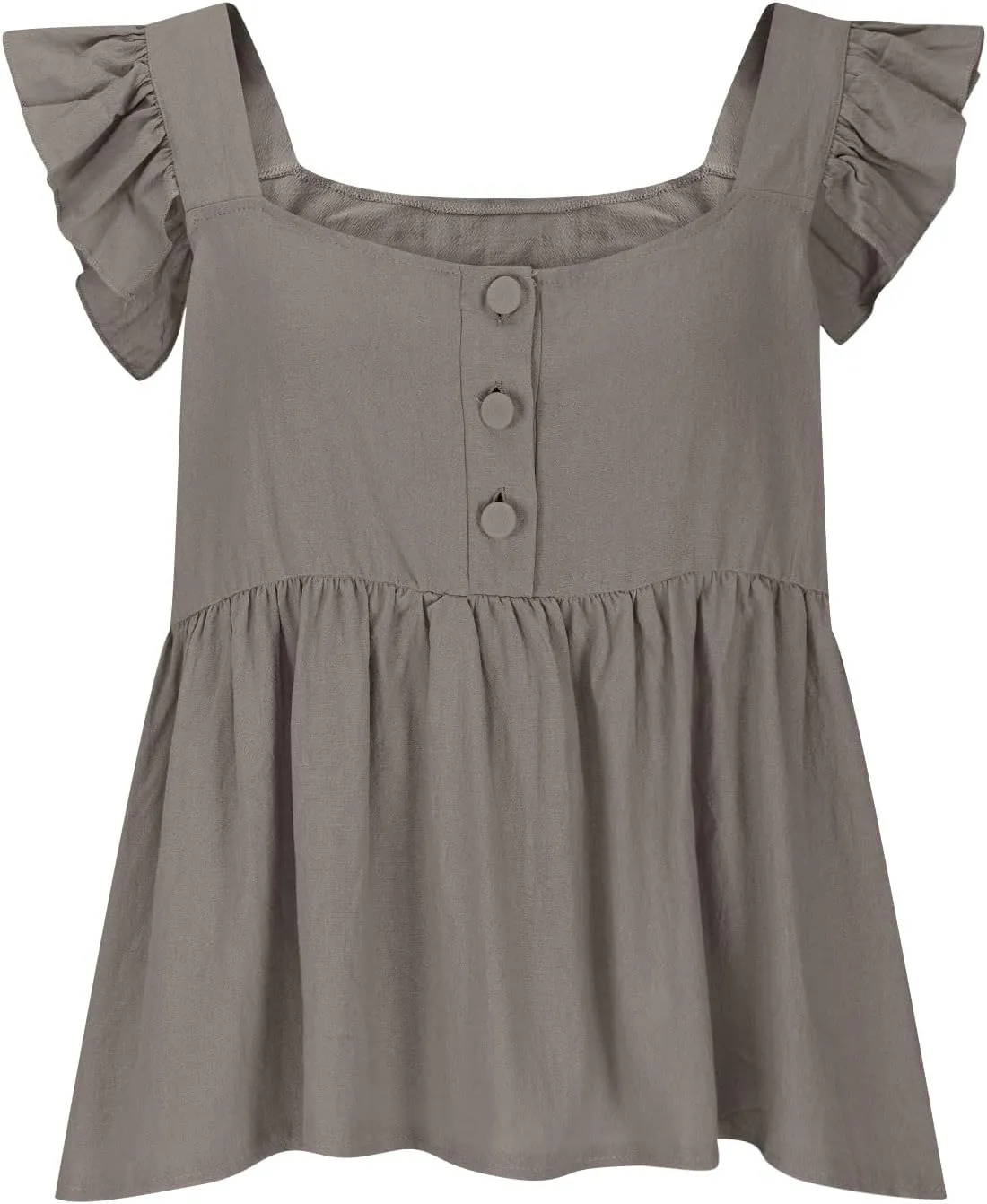 Women Solid Pleated Square Neck Casual Tank Tops, Fashion Loose Cap Sleeve Summer Babydoll Shirts Daily Casual Clothes
