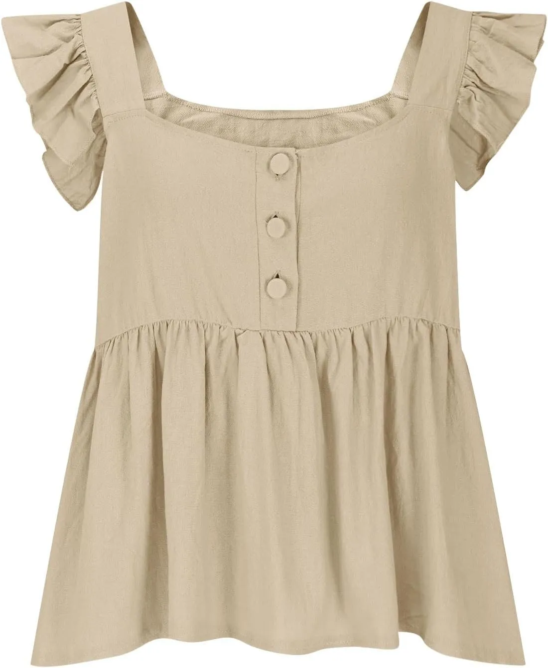 Women Solid Pleated Square Neck Casual Tank Tops, Fashion Loose Cap Sleeve Summer Babydoll Shirts Daily Casual Clothes