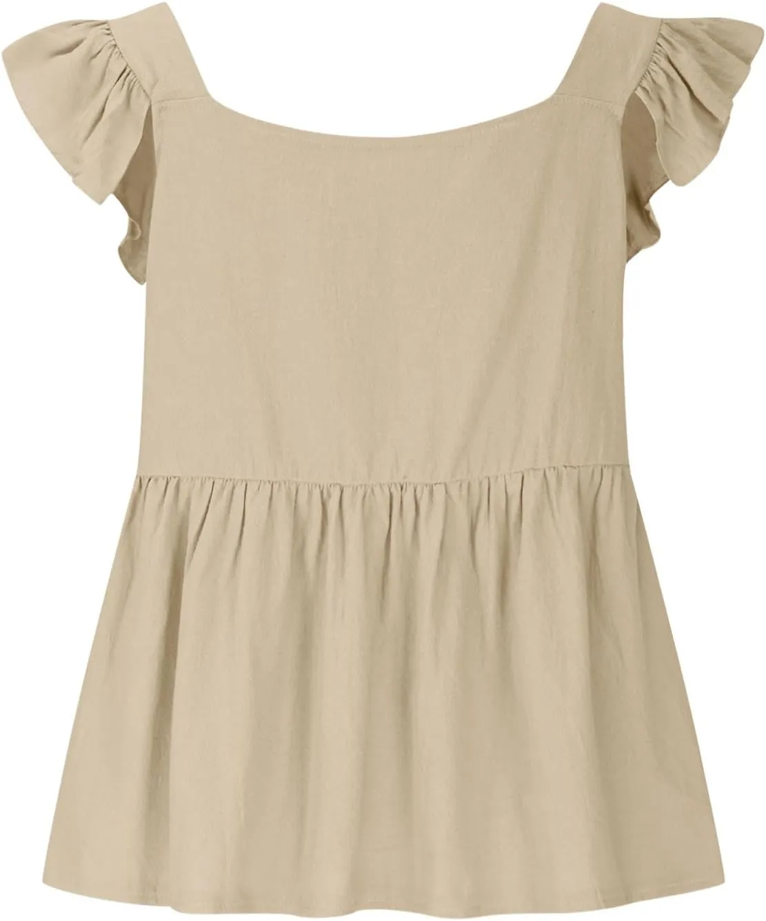 Women Solid Pleated Square Neck Casual Tank Tops, Fashion Loose Cap Sleeve Summer Babydoll Shirts Daily Casual Clothes