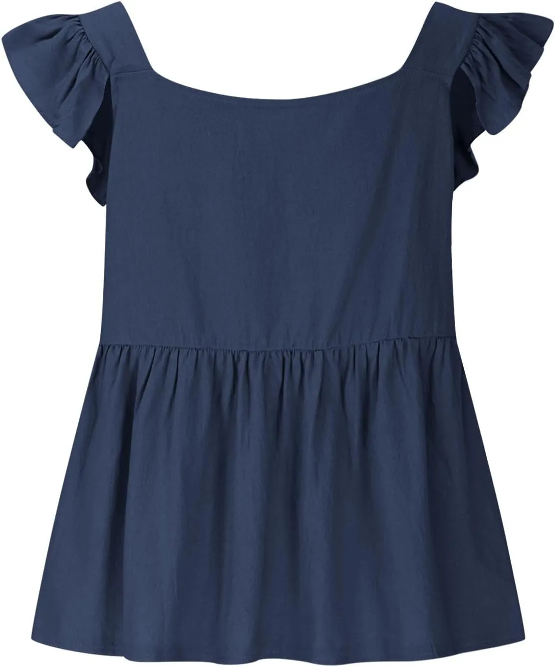 Women Solid Pleated Square Neck Casual Tank Tops, Fashion Loose Cap Sleeve Summer Babydoll Shirts Daily Casual Clothes