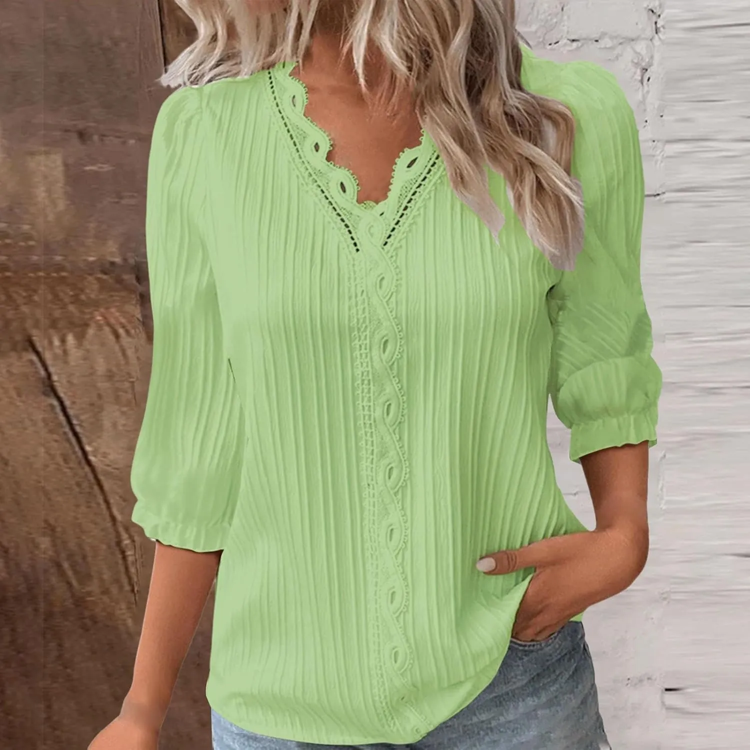 Women Summer Lace V Neck Plain Lace Elegant Shirt Fashion Solid Color Elegant Blouse Short Sleeve Plus Size Scrub Tops