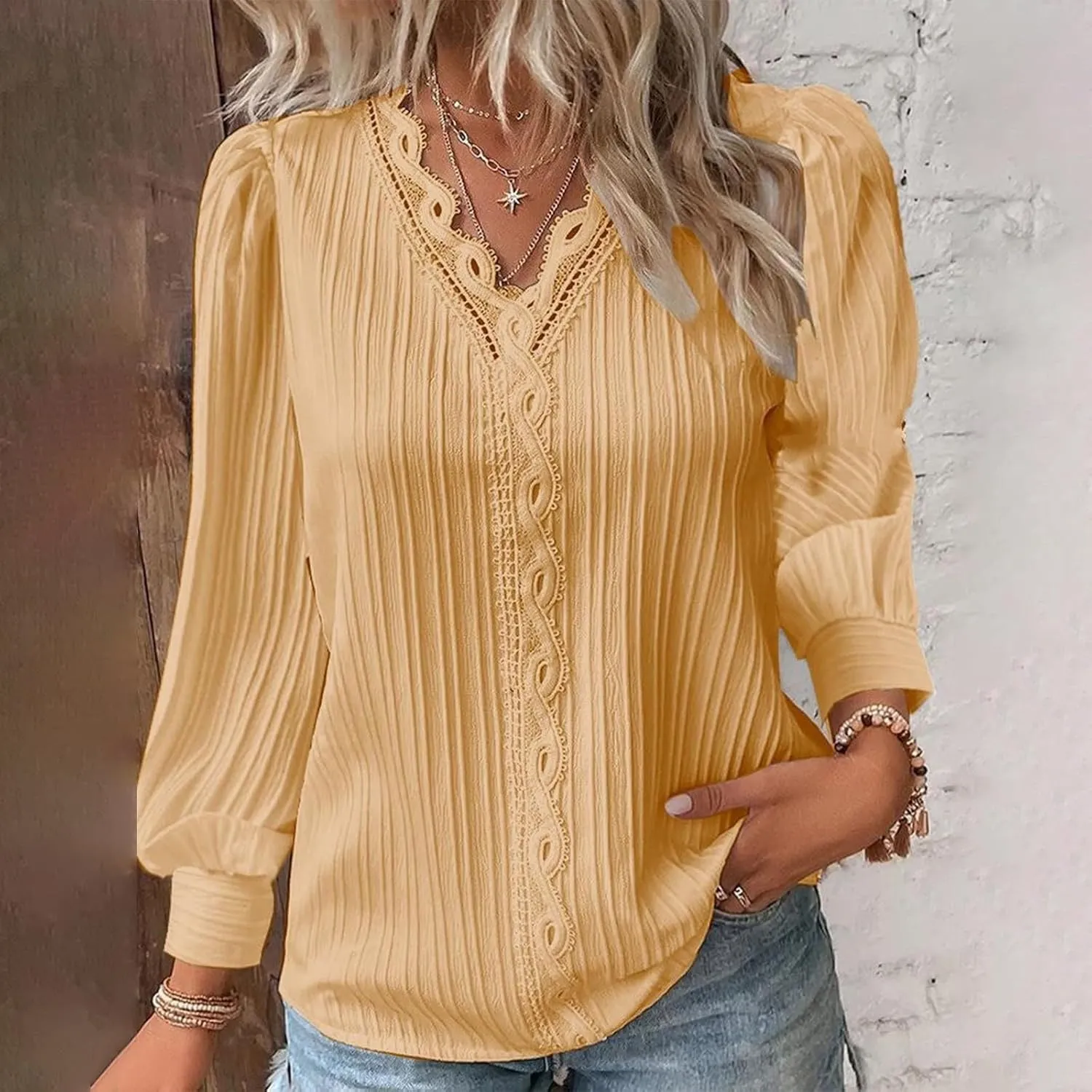 Women Summer Lace V Neck Plain Lace Elegant Shirt Solid Color Elegant Short Sleeve Comfy Flattering Tunic Tops for Women