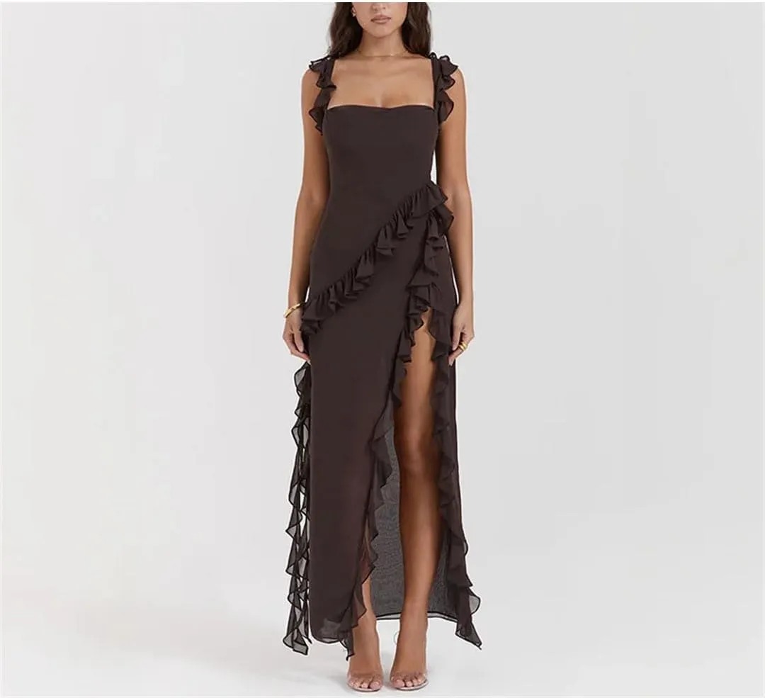 Women Summer Sexy Pleated Elegant Long Skirt Backless Red Party Dress