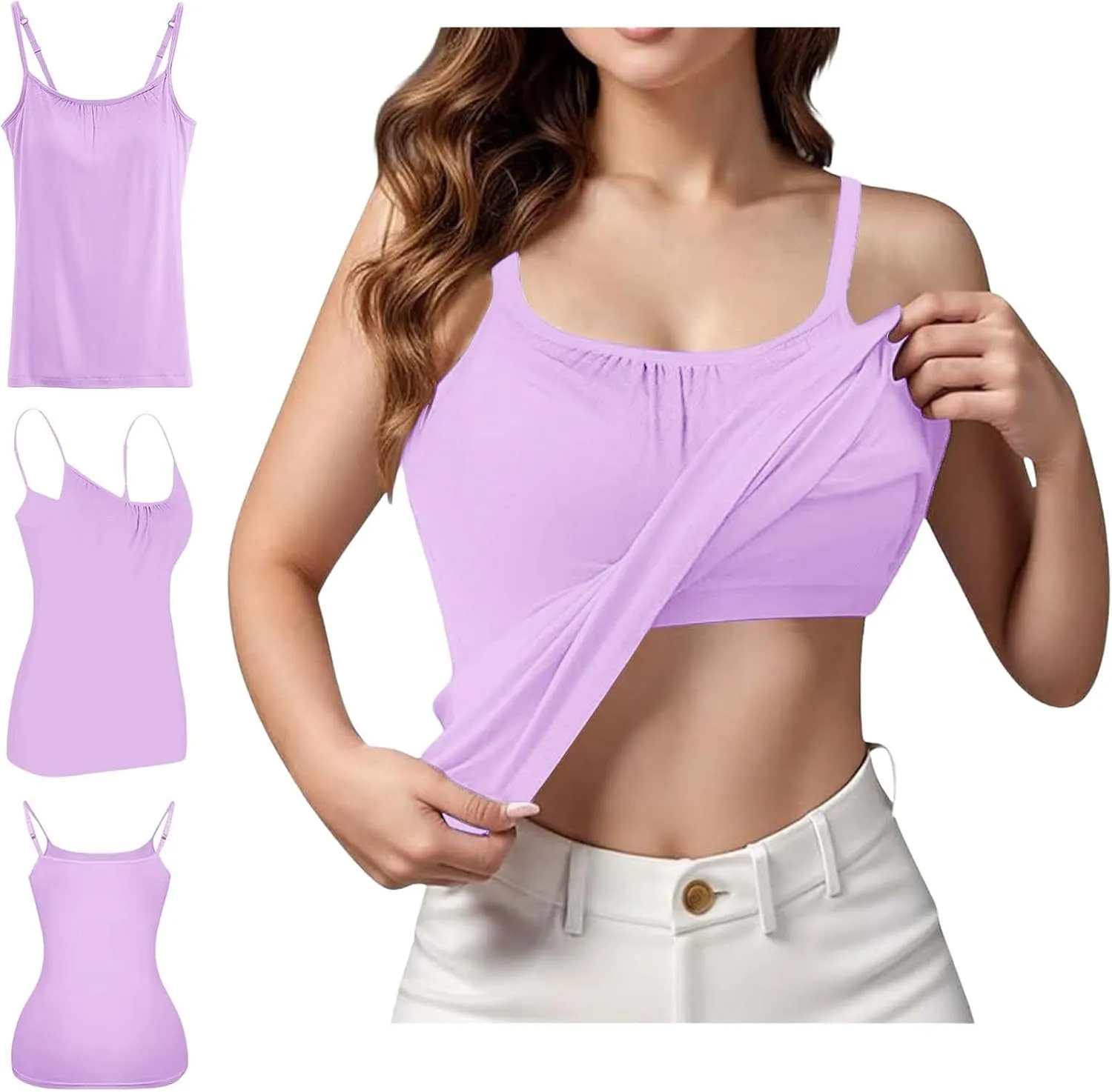 Women Tank Tops Shelf Bra Summer Cotton Yoga Adjustable Spaghetti Strap Camisoles for Workout Outfits Undershirts Cami