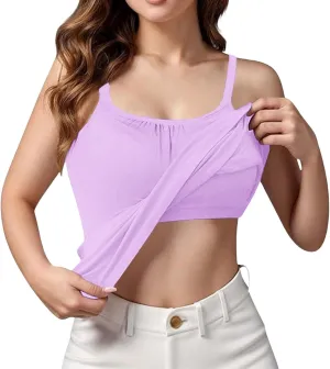Women Tank Tops Shelf Bra Summer Cotton Yoga Adjustable Spaghetti Strap Camisoles for Workout Outfits Undershirts Cami