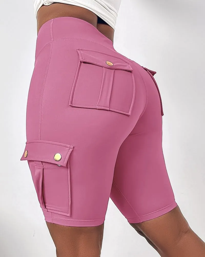 Women Yoga Shorts High Waist Quick Dry Fitness Running Shorts Workout Sporty Athletic Biker Shorts with Pockets