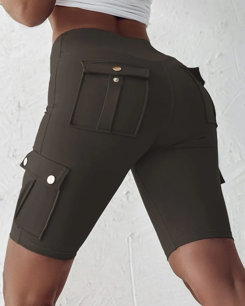 Women Yoga Shorts High Waist Quick Dry Fitness Running Shorts Workout Sporty Athletic Biker Shorts with Pockets