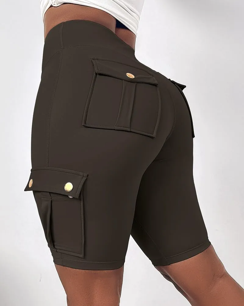 Women Yoga Shorts High Waist Quick Dry Fitness Running Shorts Workout Sporty Athletic Biker Shorts with Pockets