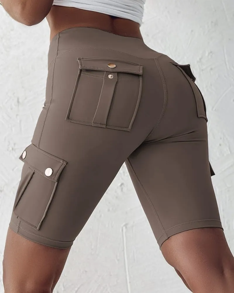 Women Yoga Shorts High Waist Quick Dry Fitness Running Shorts Workout Sporty Athletic Biker Shorts with Pockets