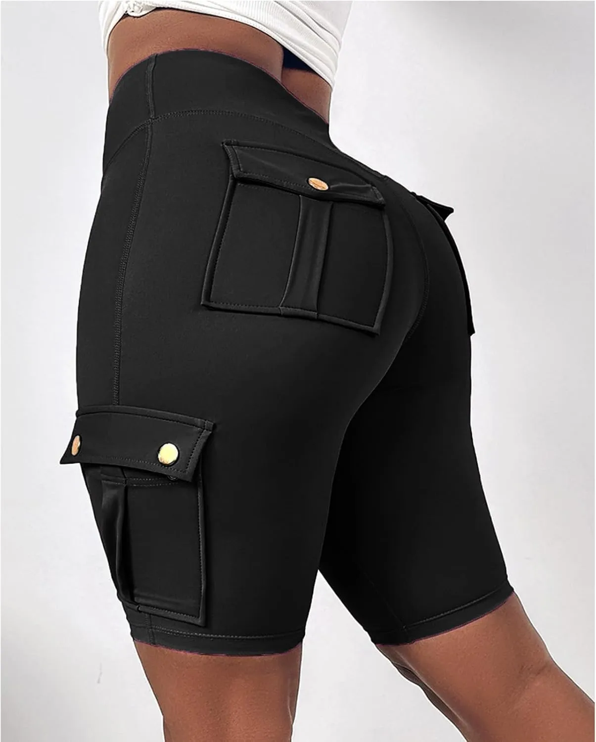 Women Yoga Shorts High Waist Quick Dry Fitness Running Shorts Workout Sporty Athletic Biker Shorts with Pockets