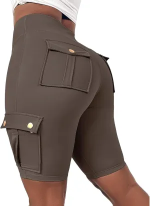 Women Yoga Shorts High Waist Quick Dry Fitness Running Shorts Workout Sporty Athletic Biker Shorts with Pockets