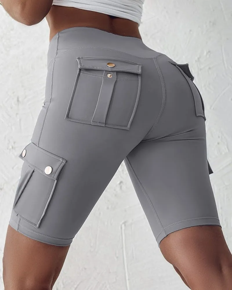 Women Yoga Shorts High Waist Quick Dry Fitness Running Shorts Workout Sporty Athletic Biker Shorts with Pockets
