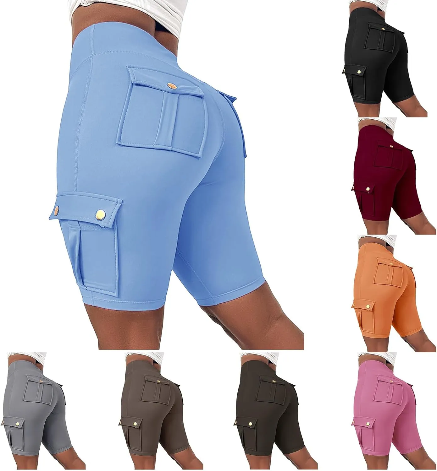 Women Yoga Shorts High Waist Quick Dry Fitness Running Shorts Workout Sporty Athletic Biker Shorts with Pockets