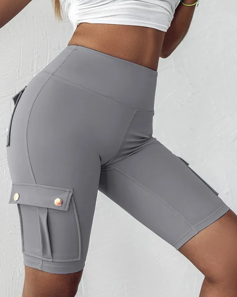 Women Yoga Shorts High Waist Quick Dry Fitness Running Shorts Workout Sporty Athletic Biker Shorts with Pockets