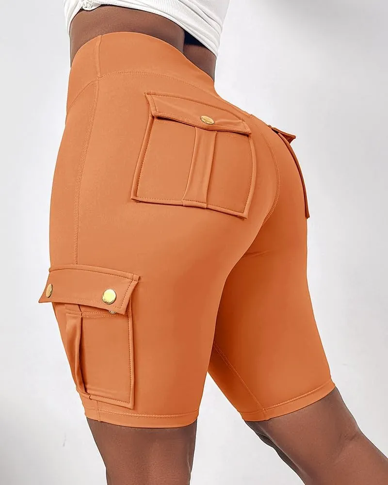 Women Yoga Shorts High Waist Quick Dry Fitness Running Shorts Workout Sporty Athletic Biker Shorts with Pockets