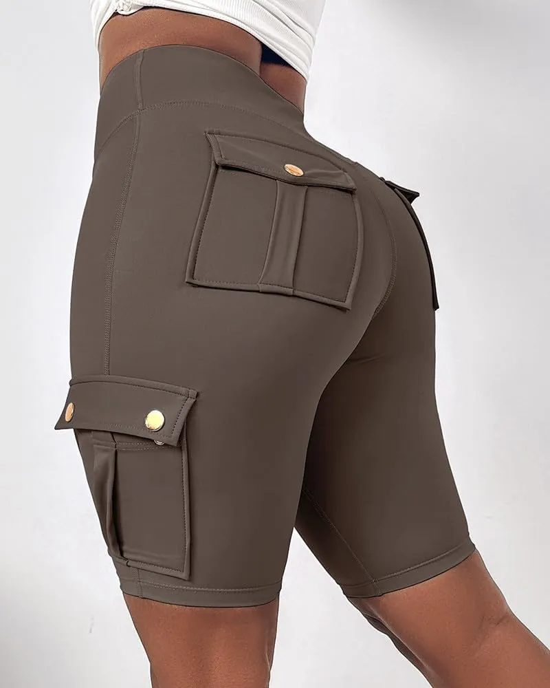 Women Yoga Shorts High Waist Quick Dry Fitness Running Shorts Workout Sporty Athletic Biker Shorts with Pockets