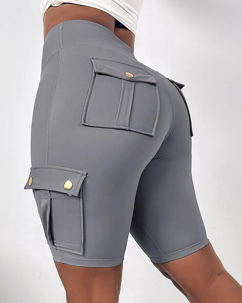 Women Yoga Shorts High Waist Quick Dry Fitness Running Shorts Workout Sporty Athletic Biker Shorts with Pockets