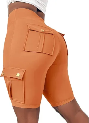 Women Yoga Shorts High Waist Quick Dry Fitness Running Shorts Workout Sporty Athletic Biker Shorts with Pockets