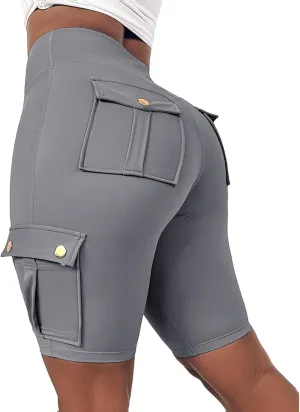 Women Yoga Shorts High Waist Quick Dry Fitness Running Shorts Workout Sporty Athletic Biker Shorts with Pockets