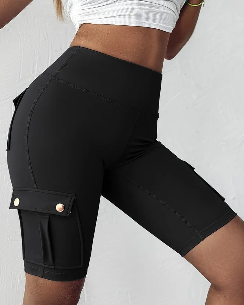 Women Yoga Shorts High Waist Quick Dry Fitness Running Shorts Workout Sporty Athletic Biker Shorts with Pockets