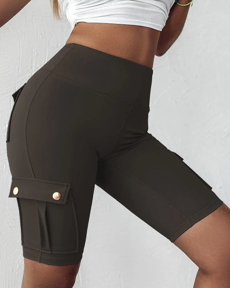 Women Yoga Shorts High Waist Quick Dry Fitness Running Shorts Workout Sporty Athletic Biker Shorts with Pockets