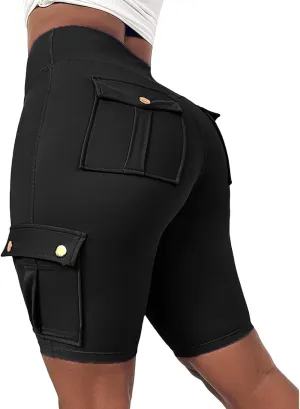 Women Yoga Shorts High Waist Quick Dry Fitness Running Shorts Workout Sporty Athletic Biker Shorts with Pockets