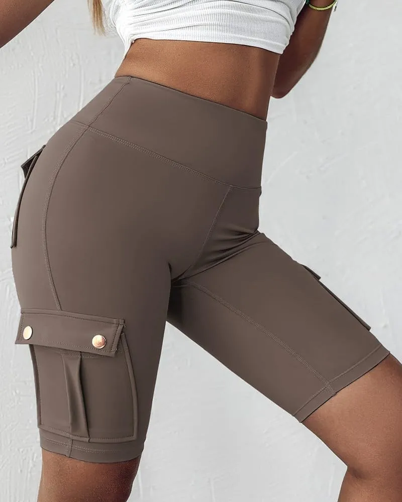 Women Yoga Shorts High Waist Quick Dry Fitness Running Shorts Workout Sporty Athletic Biker Shorts with Pockets