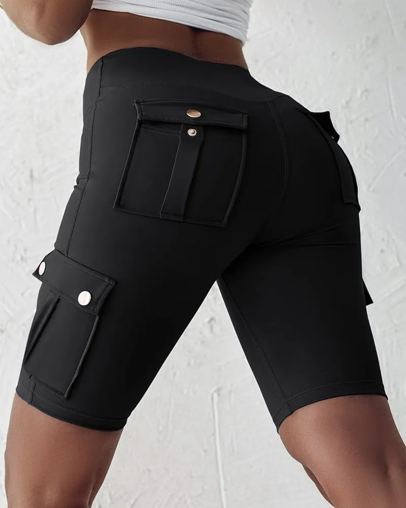 Women Yoga Shorts High Waist Quick Dry Fitness Running Shorts Workout Sporty Athletic Biker Shorts with Pockets