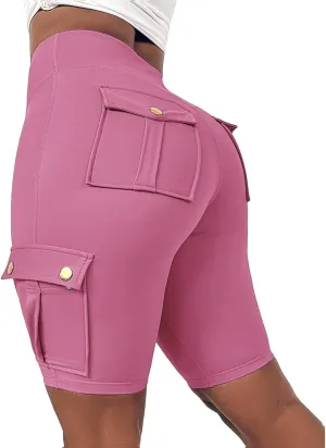 Women Yoga Shorts High Waist Quick Dry Fitness Running Shorts Workout Sporty Athletic Biker Shorts with Pockets