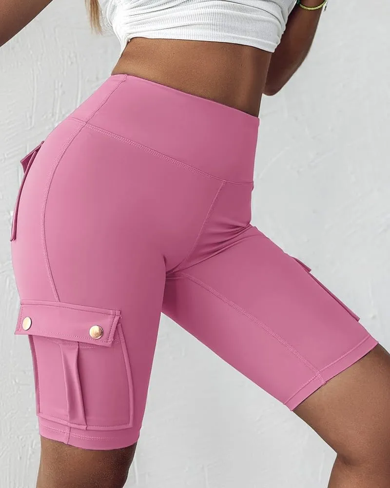 Women Yoga Shorts High Waist Quick Dry Fitness Running Shorts Workout Sporty Athletic Biker Shorts with Pockets