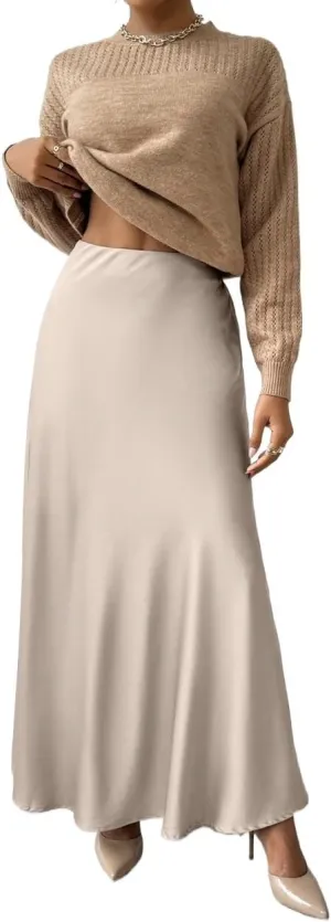 Women's 2025 Casual Maxi Long Skirts Solid Color Elegant Skirt