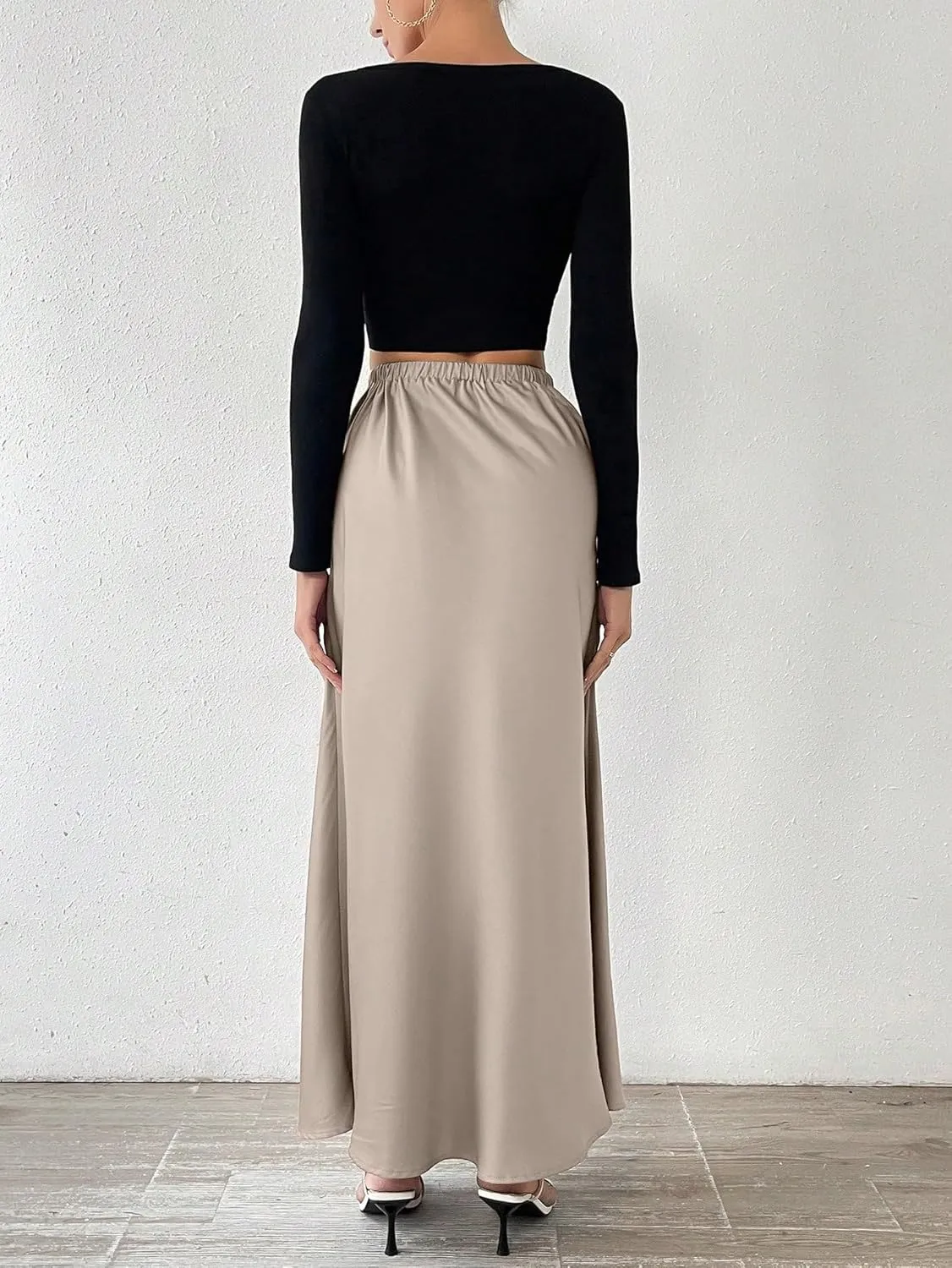 Women's 2025 Casual Maxi Long Skirts Solid Color Elegant Skirt