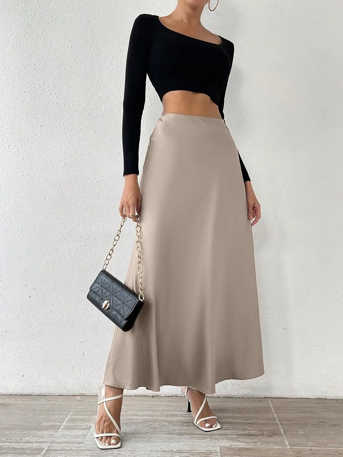 Women's 2025 Casual Maxi Long Skirts Solid Color Elegant Skirt