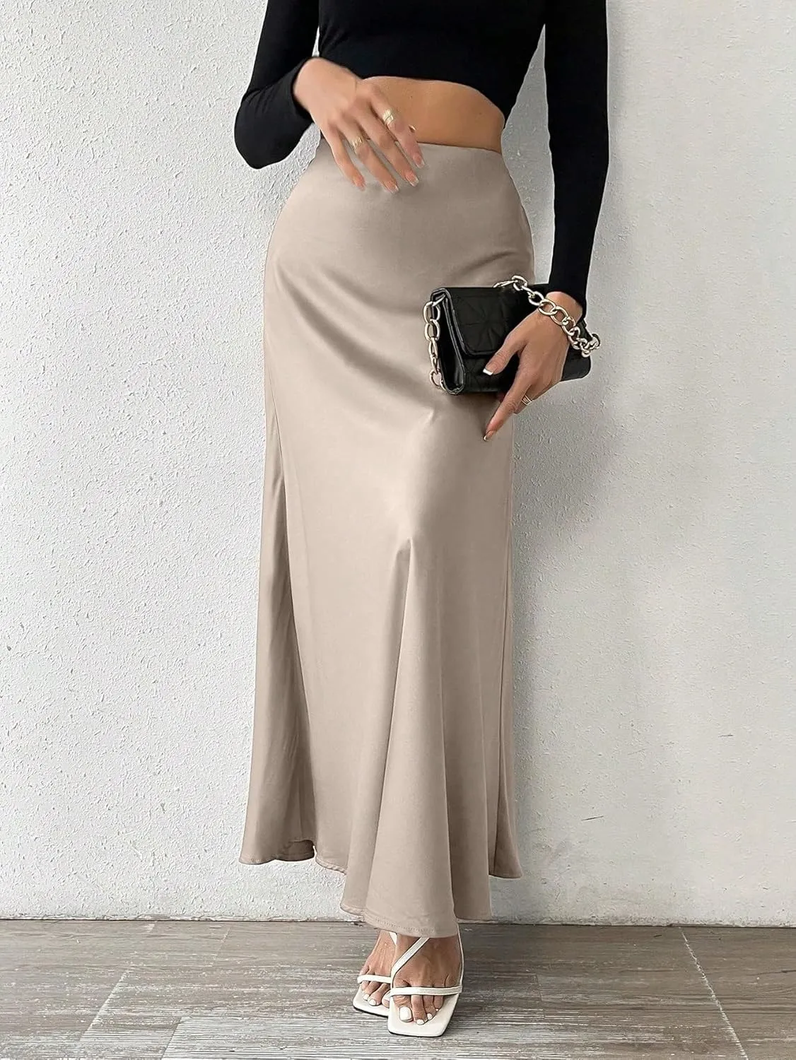 Women's 2025 Casual Maxi Long Skirts Solid Color Elegant Skirt