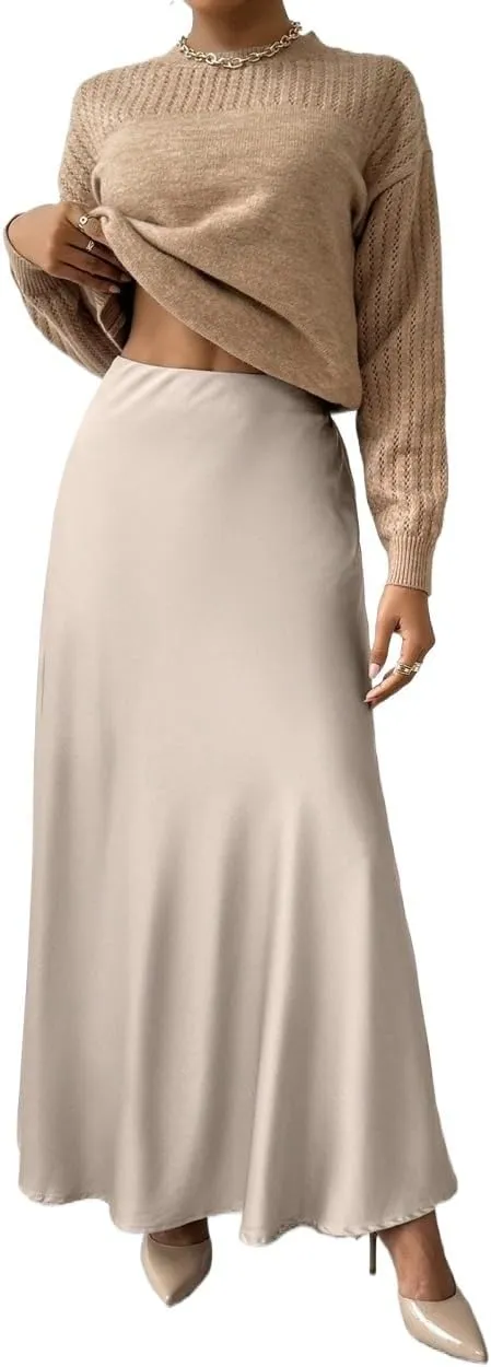 Women's 2025 Casual Maxi Long Skirts Solid Color Elegant Skirt