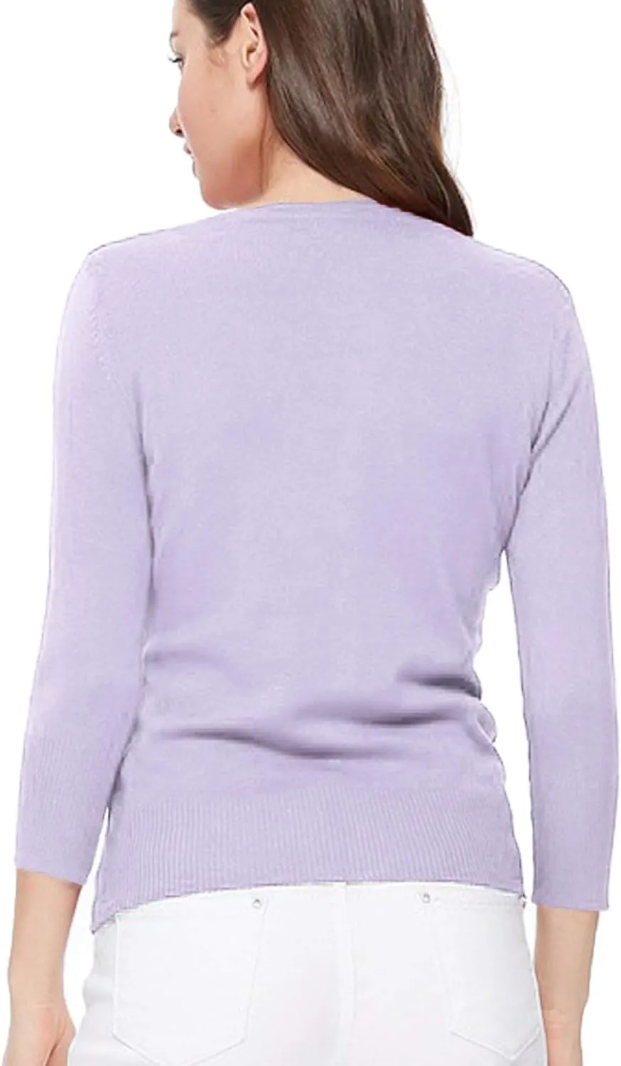 Women's 3/4 Sleeve Crew Neck Button Down Stretch Knit Cardigan Sweater (S-3XL)