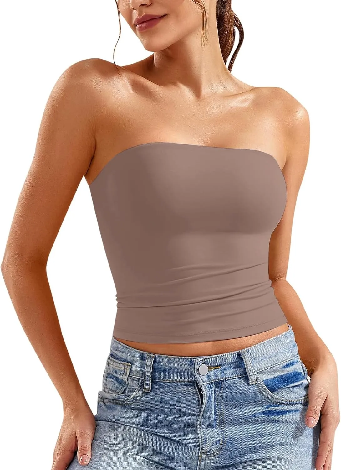 Women's Bustier Top Everyday Wear Bralette & Tank, No Underwire, Light Support, Smooth Under Tops