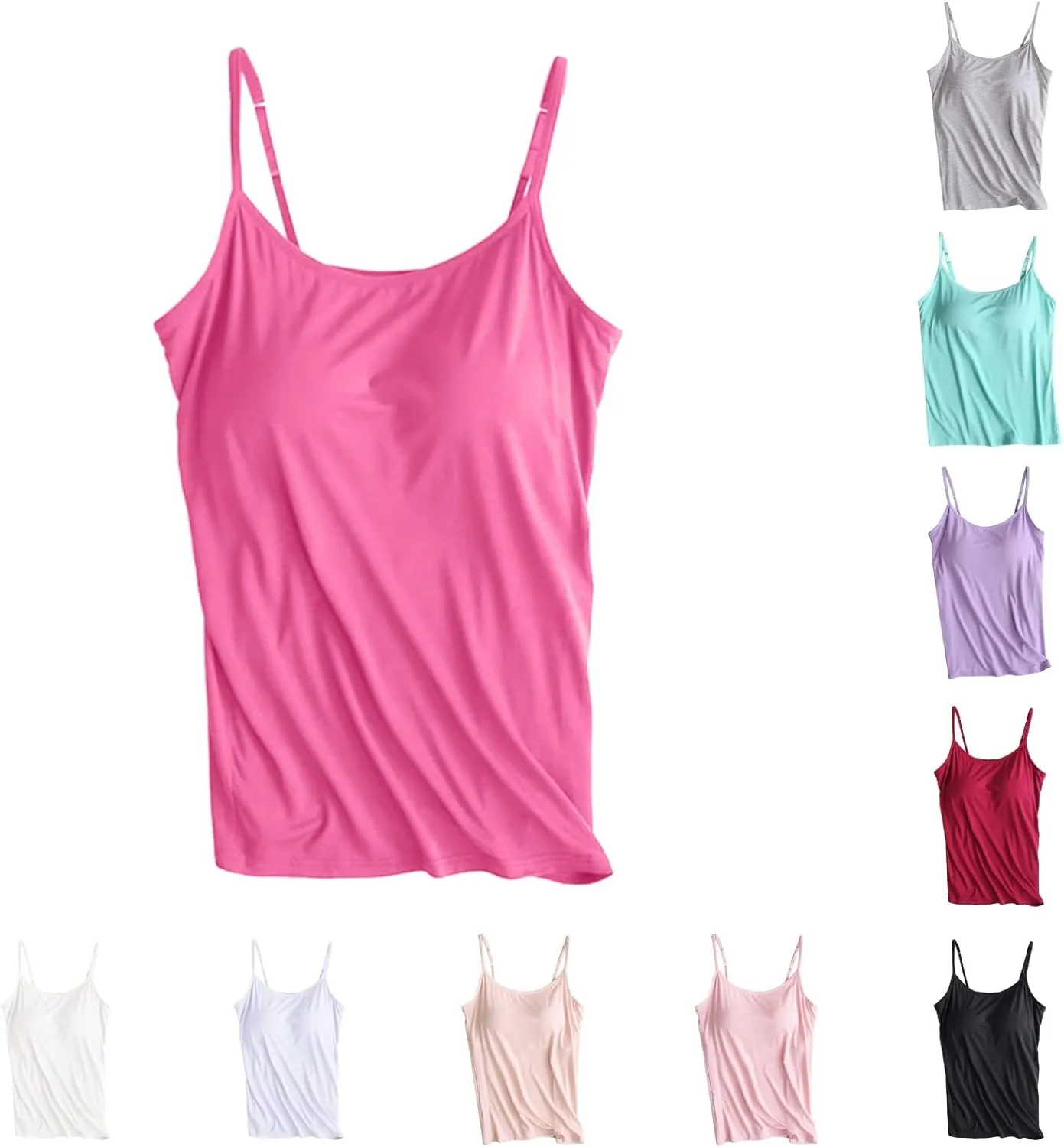 Womens Camisole with Shelf Bra Cotton Tank Top Adjustable Spaghetti Straps Cami Tops Yoga Shirt Cotton Undershirt