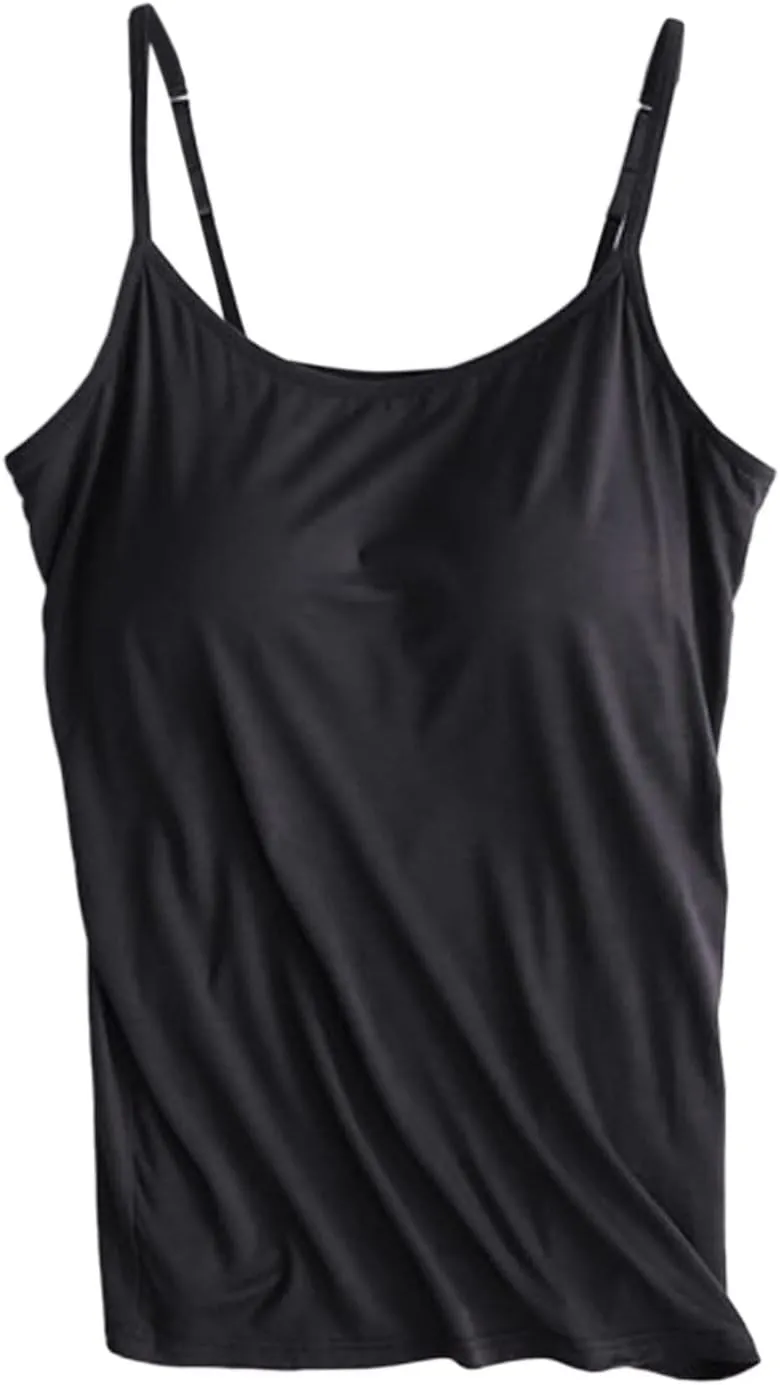 Womens Camisole with Shelf Bra Cotton Tank Top Adjustable Spaghetti Straps Cami Tops Yoga Shirt Cotton Undershirt