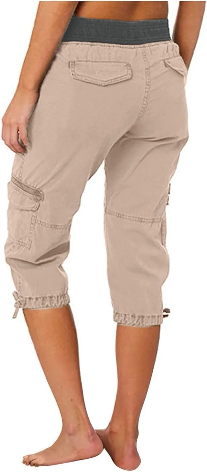 Womens Capris Plus Size Pants Fitted Multi-Pockets Cargo Trousers Comfortable Design for Hiking Running Active Sports