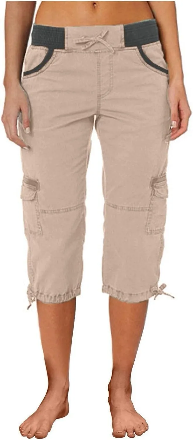Womens Capris Plus Size Pants Fitted Multi-Pockets Cargo Trousers Comfortable Design for Hiking Running Active Sports