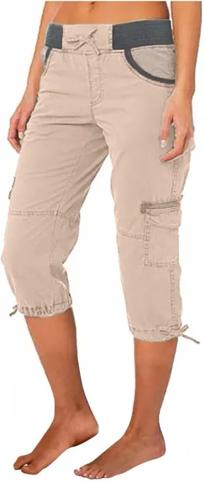 Womens Capris Plus Size Pants Fitted Multi-Pockets Cargo Trousers Comfortable Design for Hiking Running Active Sports