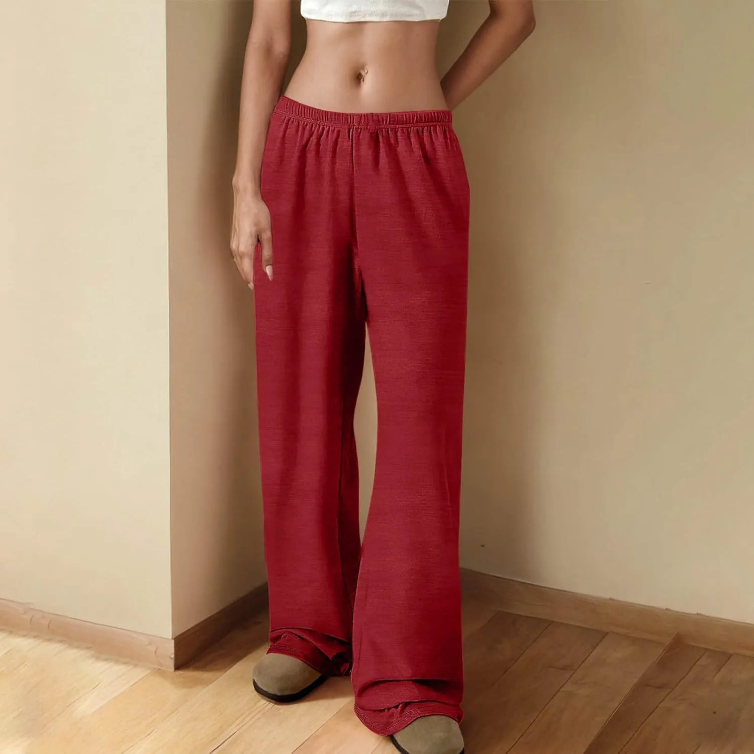 Womens Casual Pants Baggy Straight Leg Trousers Elastic Waist Sweatpants Summer Workout Trouser Yoga Lounge Pants