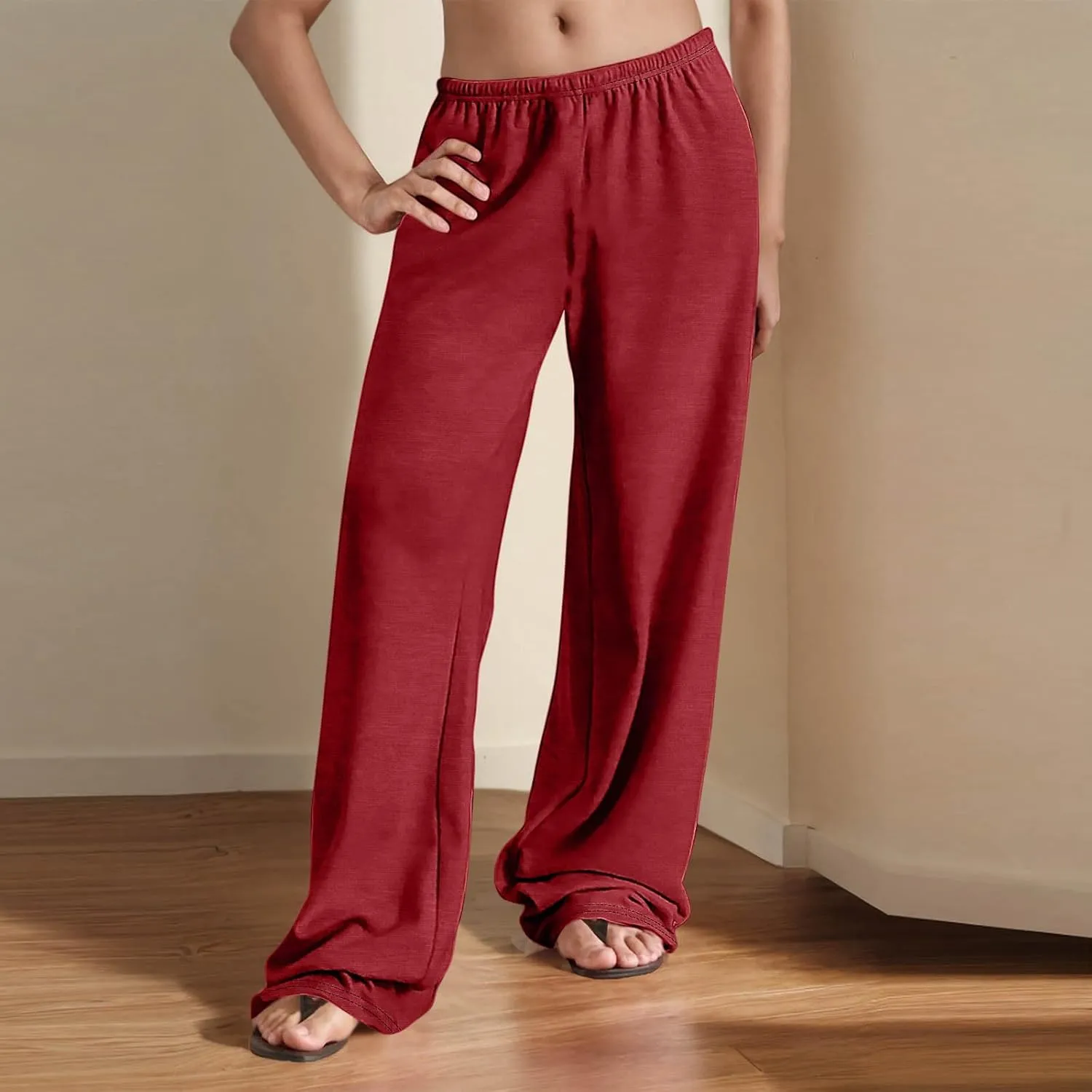 Womens Casual Pants Baggy Straight Leg Trousers Elastic Waist Sweatpants Summer Workout Trouser Yoga Lounge Pants