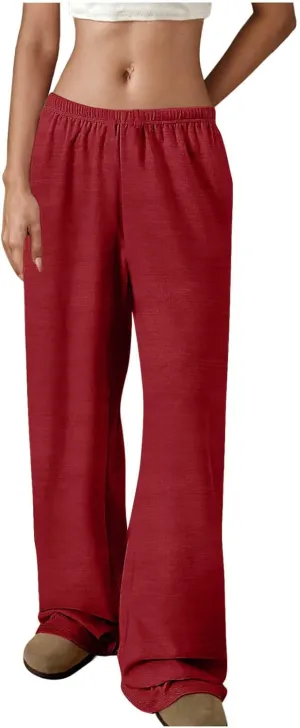Womens Casual Pants Baggy Straight Leg Trousers Elastic Waist Sweatpants Summer Workout Trouser Yoga Lounge Pants