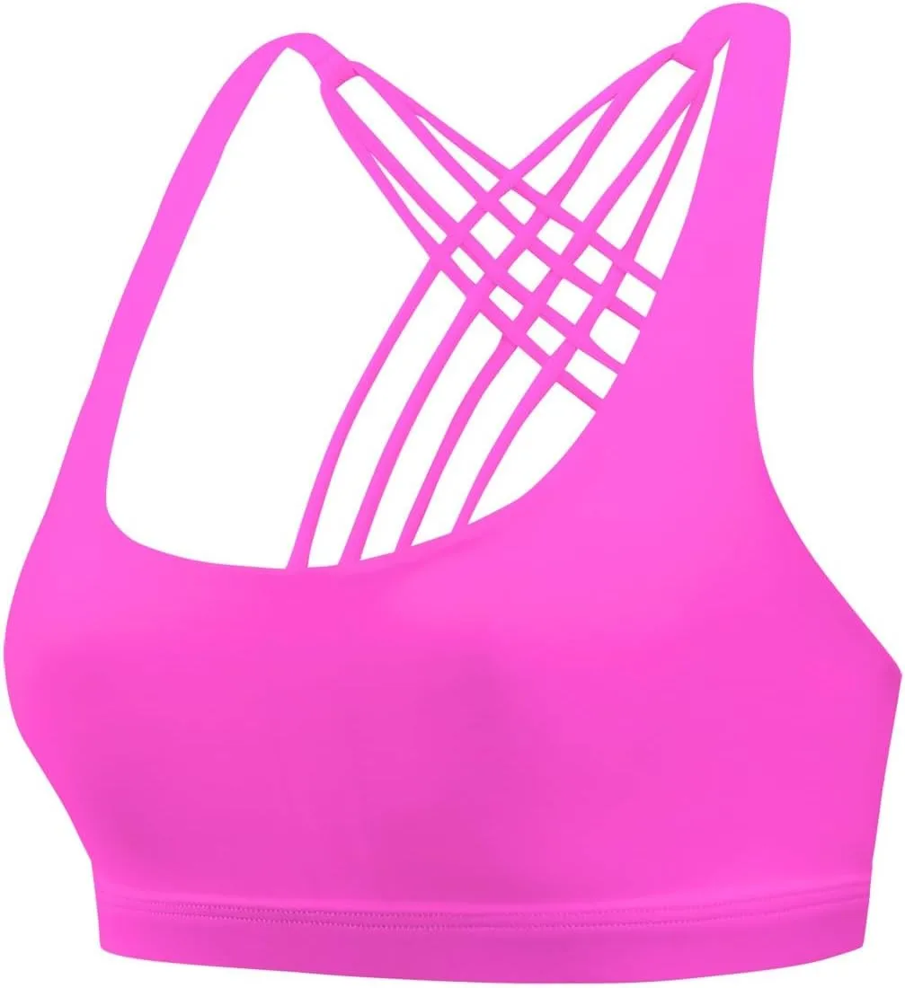 Women's Crisscross Back Sports Bra Strappy Medium Support Gym Yoga Bralettes No Underwire Workout Fitness Tank Tops