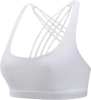 Women's Crisscross Back Sports Bra Strappy Medium Support Gym Yoga Bralettes No Underwire Workout Fitness Tank Tops