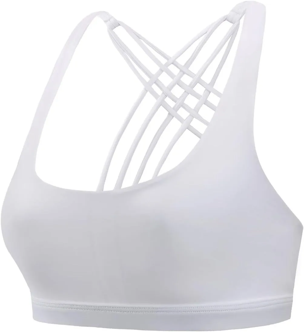 Women's Crisscross Back Sports Bra Strappy Medium Support Gym Yoga Bralettes No Underwire Workout Fitness Tank Tops