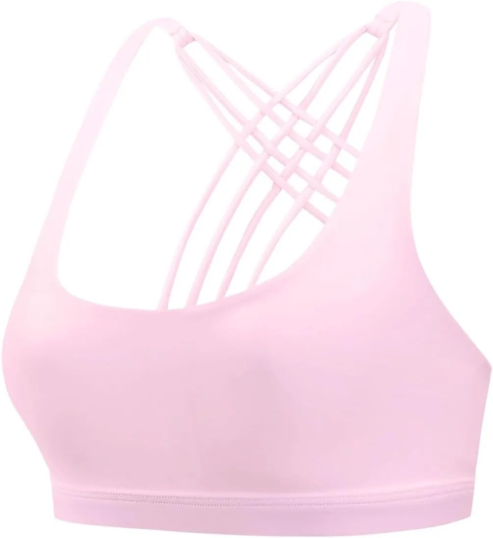 Women's Crisscross Back Sports Bra Strappy Medium Support Gym Yoga Bralettes No Underwire Workout Fitness Tank Tops